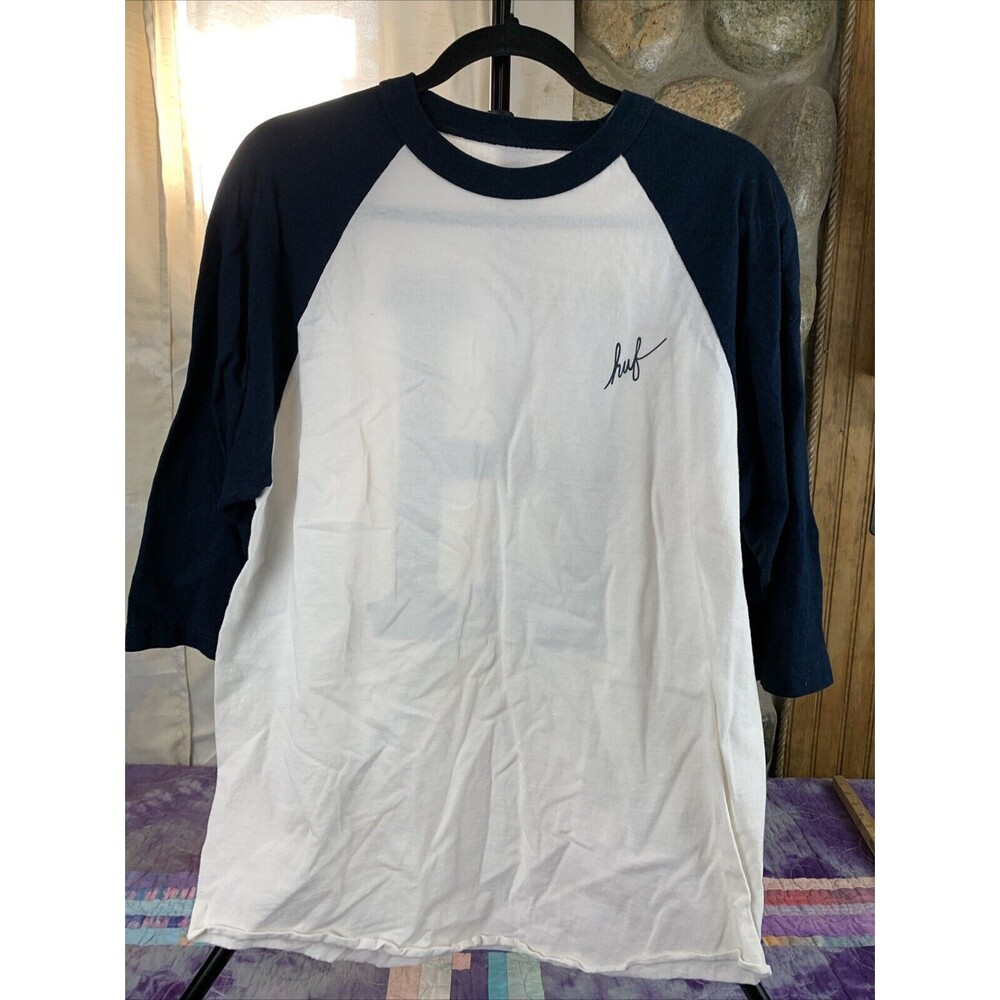 Huf Baseball Style 3/4 Sleeve Black T-shirt Mens Size Large H Back Logo Two Tone